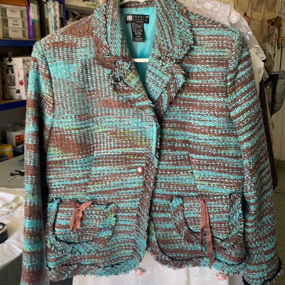 Vintage Carole Little petite 72% Silk,20%polyacrylic,8% polyester lining100%Poly